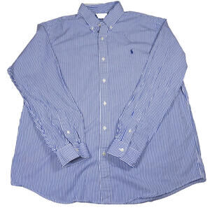Polo Ralph Lauren Mens Slim Fit Button Down Shirt Blue White Stripe Size XXL